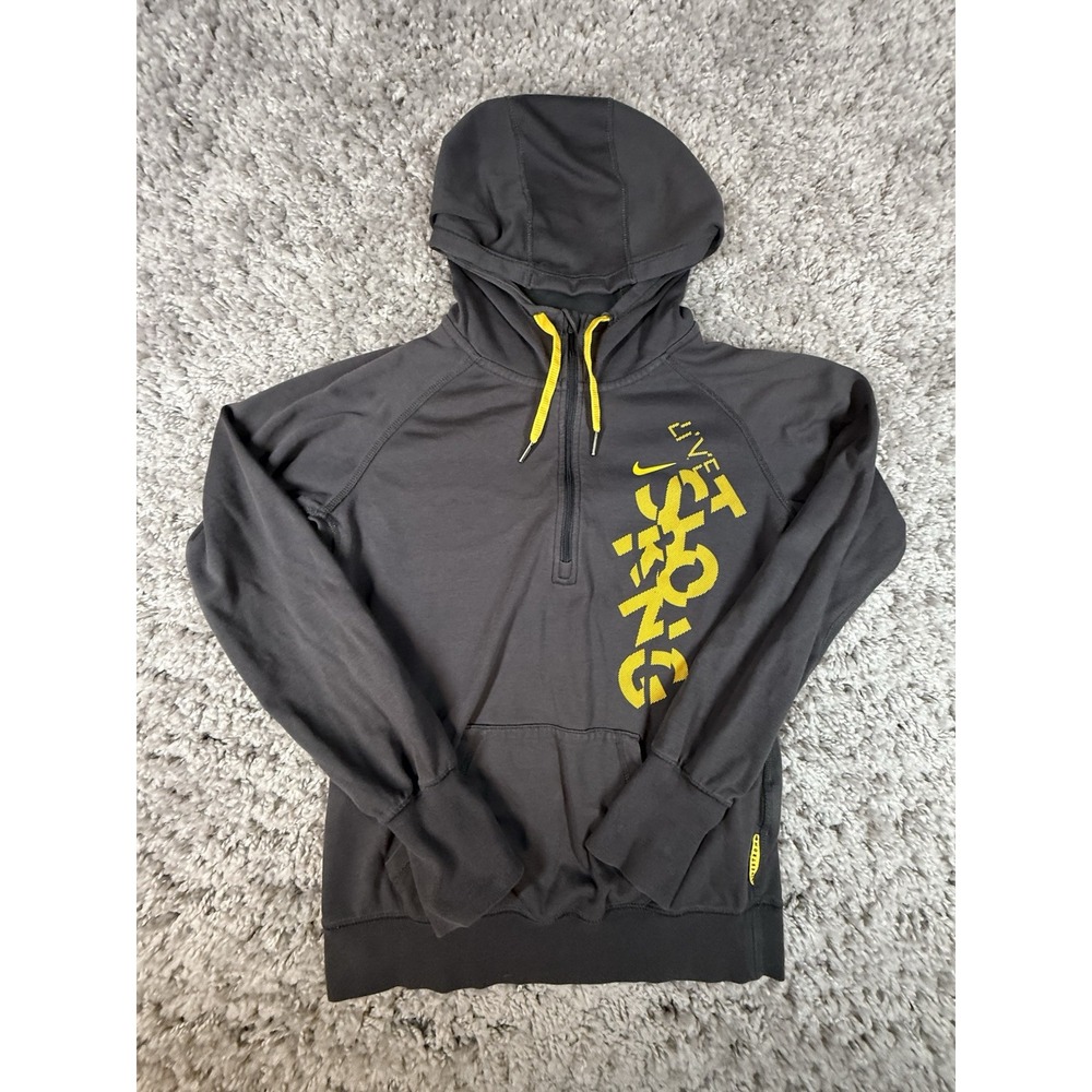 Nike Live Strong Hoodie Women's S Black Yellow 1/4 Zip Pockets Long Sleeve